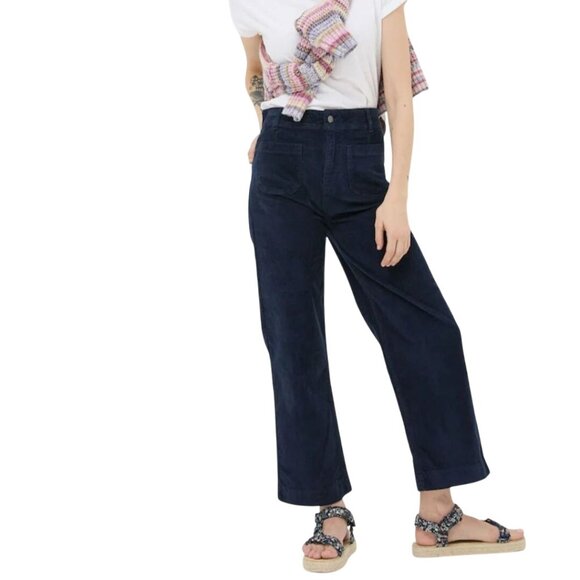 Fat Face NWT Blue Keswick Cord Trousers Wide Leg Front Patch Pockets Size 6R - Picture 1 of 11